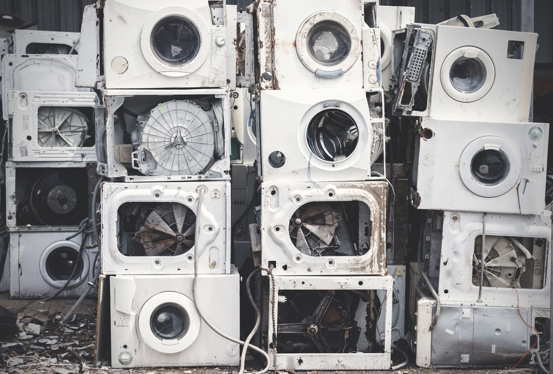 Electronics Washing machine waste old, used and obsolete electronic equipment for recycle in factory industry
